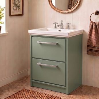 Delphi Lodge Fern Green 600mm 2-Drawer Floor Standing Vanity Unit (inc 3TH Classic Basin) | Product Image