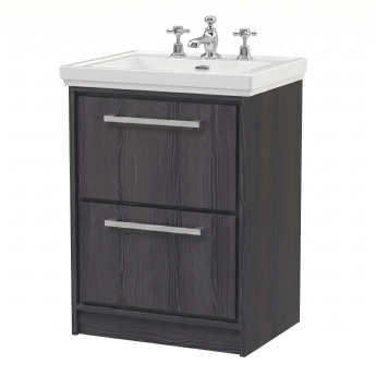 Delphi Lodge Graphite Grey 600mm 2-Drawer Floor Standing Vanity Unit (inc 3TH Classic Basin) | Product Image