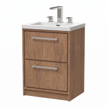 Delphi Lodge Antique Oak 600mm 2-Drawer Floor Standing Vanity Unit (inc 3TH Modern Basin) | Product Image