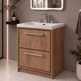 Delphi Lodge Antique Oak 600mm 2-Drawer Floor Standing Vanity Unit (inc 3TH Modern Basin) | Product Image