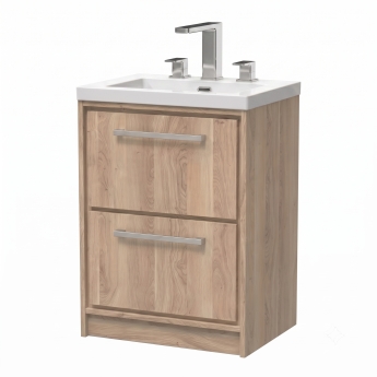 Delphi Lodge Bleached Oak 600mm 2-Drawer Floor Standing Vanity Unit (inc 3TH Modern Basin) | Product Image