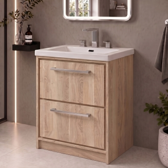 Delphi Lodge Bleached Oak 600mm 2-Drawer Floor Standing Vanity Unit (inc 3TH Modern Basin) | Product Image