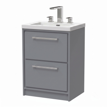 Delphi Lodge Coastal Grey 600mm 2-Drawer Floor Standing Vanity Unit (inc 3TH Modern Basin) | Product Image