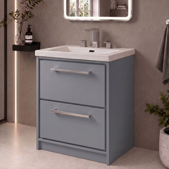 Delphi Lodge Coastal Grey 600mm 2-Drawer Floor Standing Vanity Unit (inc 3TH Modern Basin) | Product Image