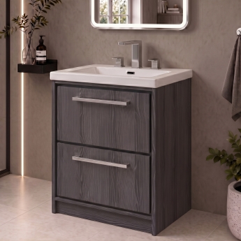 Delphi Lodge Graphite Grey 600mm 2-Drawer Floor Standing Vanity Unit (inc 3TH Modern Basin) | Product Image