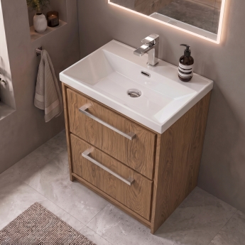 Delphi Lodge 600mm 2-Drawer Floor Standing Vanity Unit (inc Ceramic Basin) | Product Image