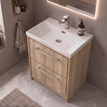 Delphi Lodge 600mm 2-Drawer Floor Standing Vanity Unit (inc Ceramic Basin) | Product Image