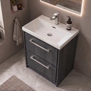 Delphi Lodge 600mm 2-Drawer Floor Standing Vanity Unit (inc Ceramic Basin) | Product Image