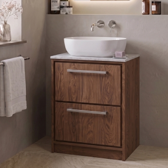 Delphi Lodge 600mm 2-Drawer Floor Standing White Marble Countertop Vanity Unit | Product Image