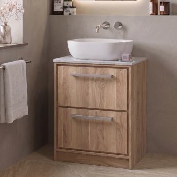 Delphi Lodge 600mm 2-Drawer Floor Standing White Marble Countertop Vanity Unit | Product Image