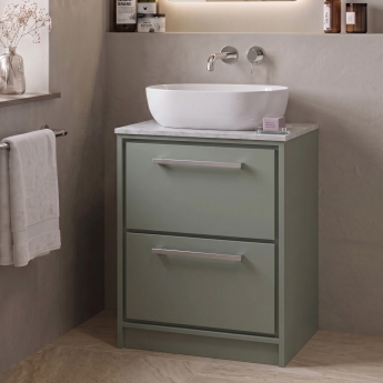 Delphi Lodge 600mm 2-Drawer Floor Standing White Marble Countertop Vanity Unit | Product Image