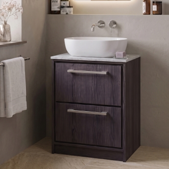 Delphi Lodge 600mm 2-Drawer Floor Standing White Marble Countertop Vanity Unit | Product Image