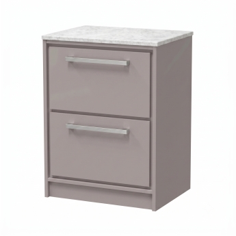Delphi Lodge 600mm 2-Drawer Floor Standing White Marble Countertop Vanity Unit | Product Image