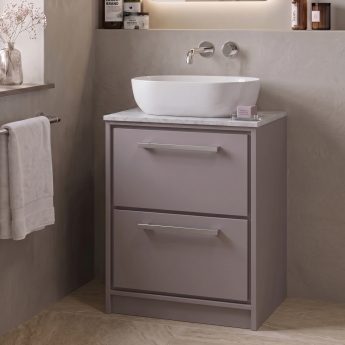 Delphi Lodge 600mm 2-Drawer Floor Standing White Marble Countertop Vanity Unit | Product Image