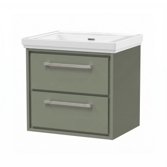 Delphi Lodge Fern Green 600mm 2-Drawer Wall Hung Vanity Unit (inc 0TH Classic Basin) | Product Image
