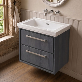 Delphi Lodge Graphite Grey 600mm 2-Drawer Wall Hung Vanity Unit (inc 0TH Classic Basin) | Product Image
