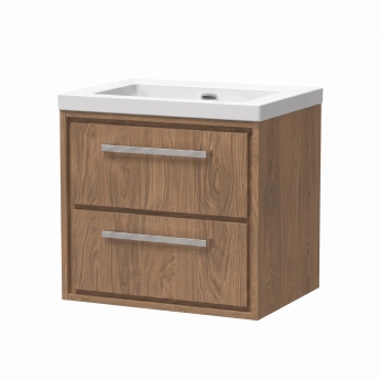 Delphi Lodge Antique Oak 600mm 2-Drawer Wall Hung Vanity Unit (inc 0TH Modern Basin) | Product Image