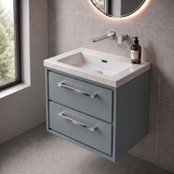 Delphi Lodge Coastal Grey 600mm 2-Drawer Wall Hung Vanity Unit (inc 0TH Modern Basin) | Product Image