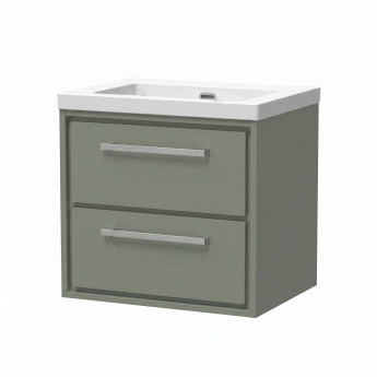 Delphi Lodge Fern Green 600mm 2-Drawer Wall Hung Vanity Unit (inc 0TH Modern Basin) | Product Image