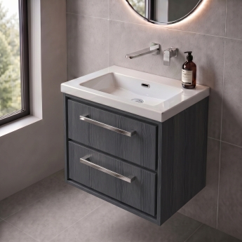 Delphi Lodge Graphite Grey 600mm 2-Drawer Wall Hung Vanity Unit (inc 0TH Modern Basin) | Product Image