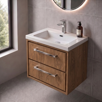 Delphi Lodge 600mm 2-Drawer Wall Hung Vanity Unit (inc Premium Fireclay Basin) | Product Image