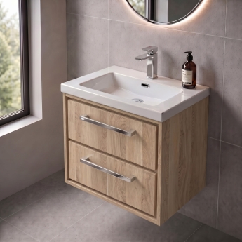 Delphi Lodge 600mm 2-Drawer Wall Hung Vanity Unit (inc Premium Fireclay Basin) | Product Image