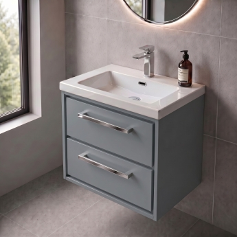 Delphi Lodge 600mm 2-Drawer Wall Hung Vanity Unit (inc Premium Fireclay Basin) | Product Image