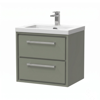 Delphi Lodge 600mm 2-Drawer Wall Hung Vanity Unit (inc Premium Fireclay Basin) | Product Image