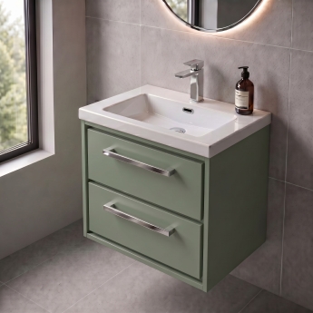 Delphi Lodge 600mm 2-Drawer Wall Hung Vanity Unit (inc Premium Fireclay Basin) | Product Image