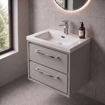 Delphi Lodge 600mm 2-Drawer Wall Hung Vanity Unit (inc Premium Fireclay Basin) | Product Image