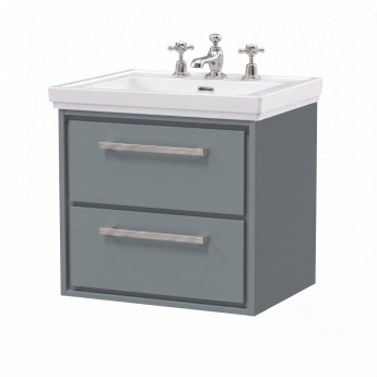 Delphi Lodge Coastal Grey 600mm 2-Drawer Wall Hung Vanity Unit (inc 3TH Classic Basin) | Product Image