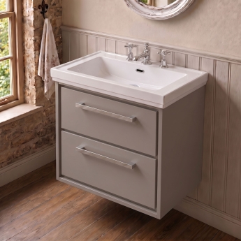 Delphi Lodge Coastal Grey 600mm 2-Drawer Wall Hung Vanity Unit (inc 3TH Classic Basin) | Product Image