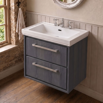 Delphi Lodge Graphite Grey 600mm 2-Drawer Wall Hung Vanity Unit (inc 3TH Classic Basin) | Product Image