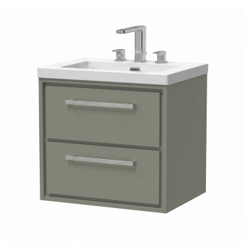 Delphi Lodge Fern Green 600mm 2-Drawer Wall Hung Vanity Unit (inc 3TH Modern Basin) | Product Image