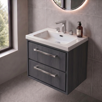 Delphi Lodge Graphite Grey 600mm 2-Drawer Wall Hung Vanity Unit (inc 3TH Modern Basin) | Product Image
