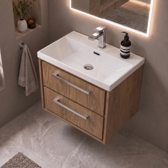 Delphi Lodge 600mm 2-Drawer Wall Hung Vanity Unit (inc Ceramic Basin) | Product Image