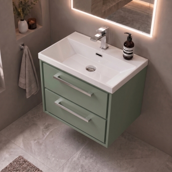 Delphi Lodge 600mm 2-Drawer Wall Hung Vanity Unit (inc Ceramic Basin) | Product Image