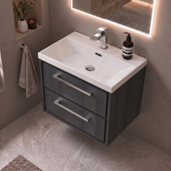 Delphi Lodge 600mm 2-Drawer Wall Hung Vanity Unit (inc Ceramic Basin) | Product Image