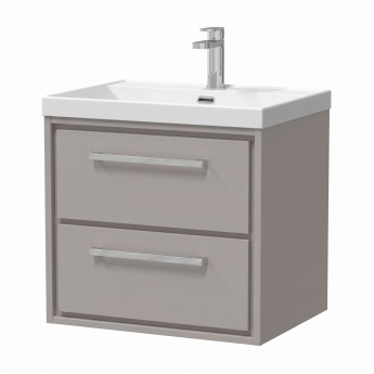Delphi Lodge 600mm 2-Drawer Wall Hung Vanity Unit (inc Ceramic Basin) | Product Image
