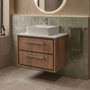 Delphi Lodge 600mm 2-Drawer Wall Hung White Marble Countertop Vanity Unit | Product Image