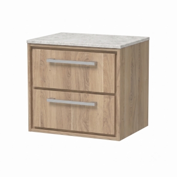 Delphi Lodge 600mm 2-Drawer Wall Hung White Marble Countertop Vanity Unit | Product Image