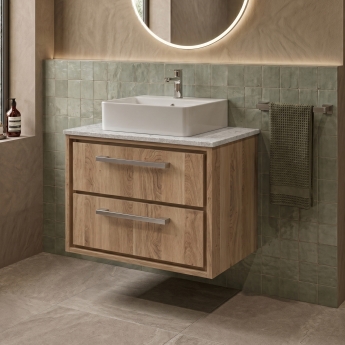 Delphi Lodge 600mm 2-Drawer Wall Hung White Marble Countertop Vanity Unit | Product Image