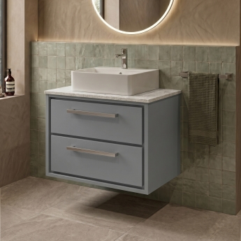 Delphi Lodge 600mm 2-Drawer Wall Hung White Marble Countertop Vanity Unit | Product Image
