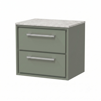 Delphi Lodge 600mm 2-Drawer Wall Hung White Marble Countertop Vanity Unit | Product Image