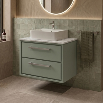 Delphi Lodge 600mm 2-Drawer Wall Hung White Marble Countertop Vanity Unit | Product Image