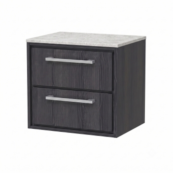Delphi Lodge 600mm 2-Drawer Wall Hung White Marble Countertop Vanity Unit | Product Image