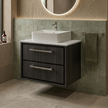 Delphi Lodge 600mm 2-Drawer Wall Hung White Marble Countertop Vanity Unit | Product Image