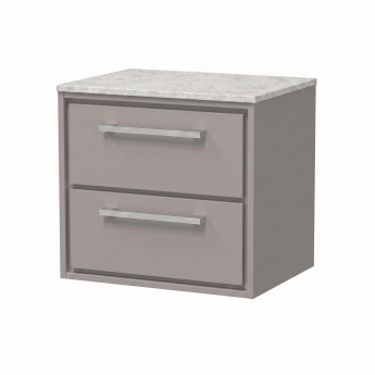 Delphi Lodge 600mm 2-Drawer Wall Hung White Marble Countertop Vanity Unit | Product Image