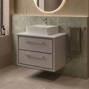 Delphi Lodge 600mm 2-Drawer Wall Hung White Marble Countertop Vanity Unit | Product Image