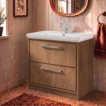 Delphi Lodge 800mm 2-Drawer Floor Standing Vanity Unit (inc Fireclay Basin) | Product Image